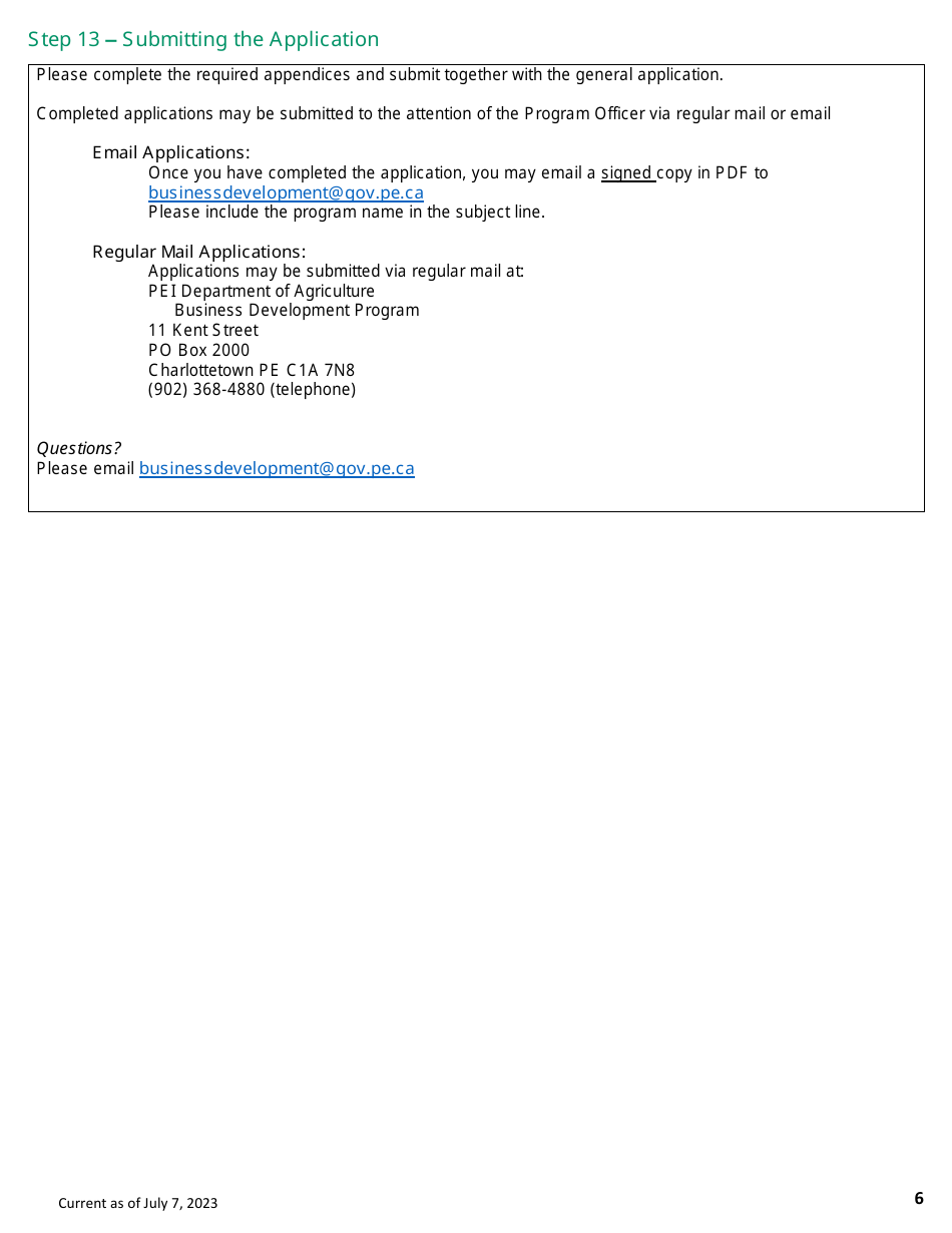 Application Form - Business Development Program - Prince Edward Island, Canada, Page 6