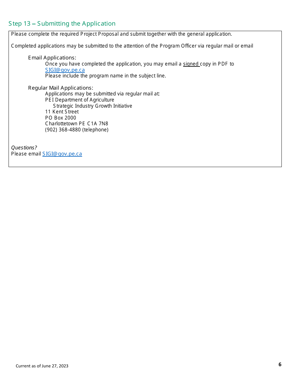 Application Form - Strategic Industry Growth Initiative (Sigi) - Prince Edward Island, Canada, Page 6