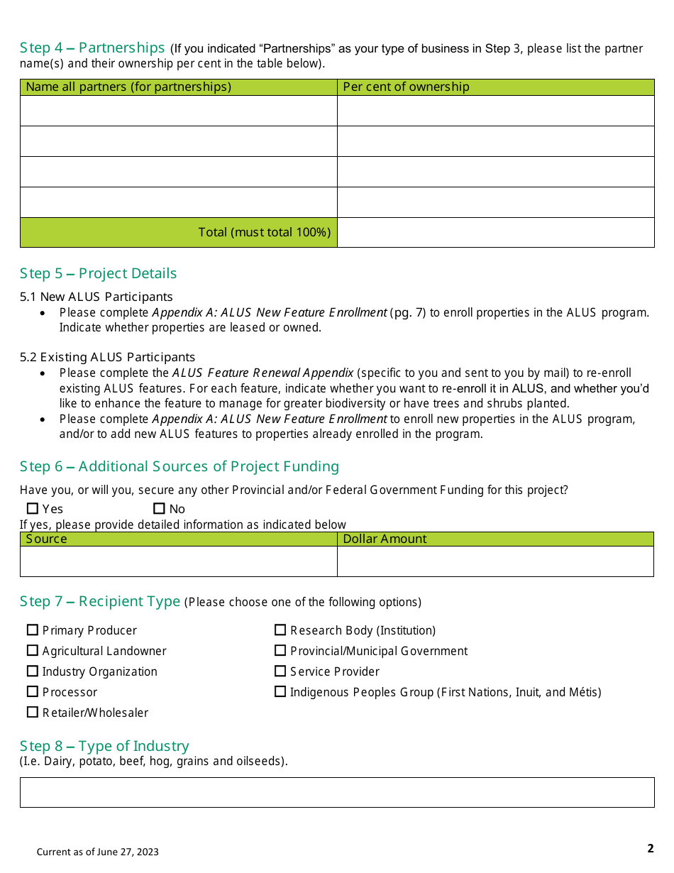 Application Form - Alternative Land Use Services (Alus) Program - Prince Edward Island, Canada, Page 2