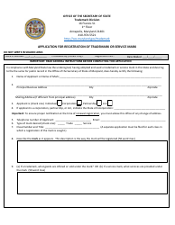 Document preview: SOS Form TMAPP Application for Registration of Trademark or Service Mark - Maryland