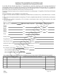 Document preview: NDOT Form 070-005 Contractor Statement of Experience and Financial Condition for Prequalification - Nevada