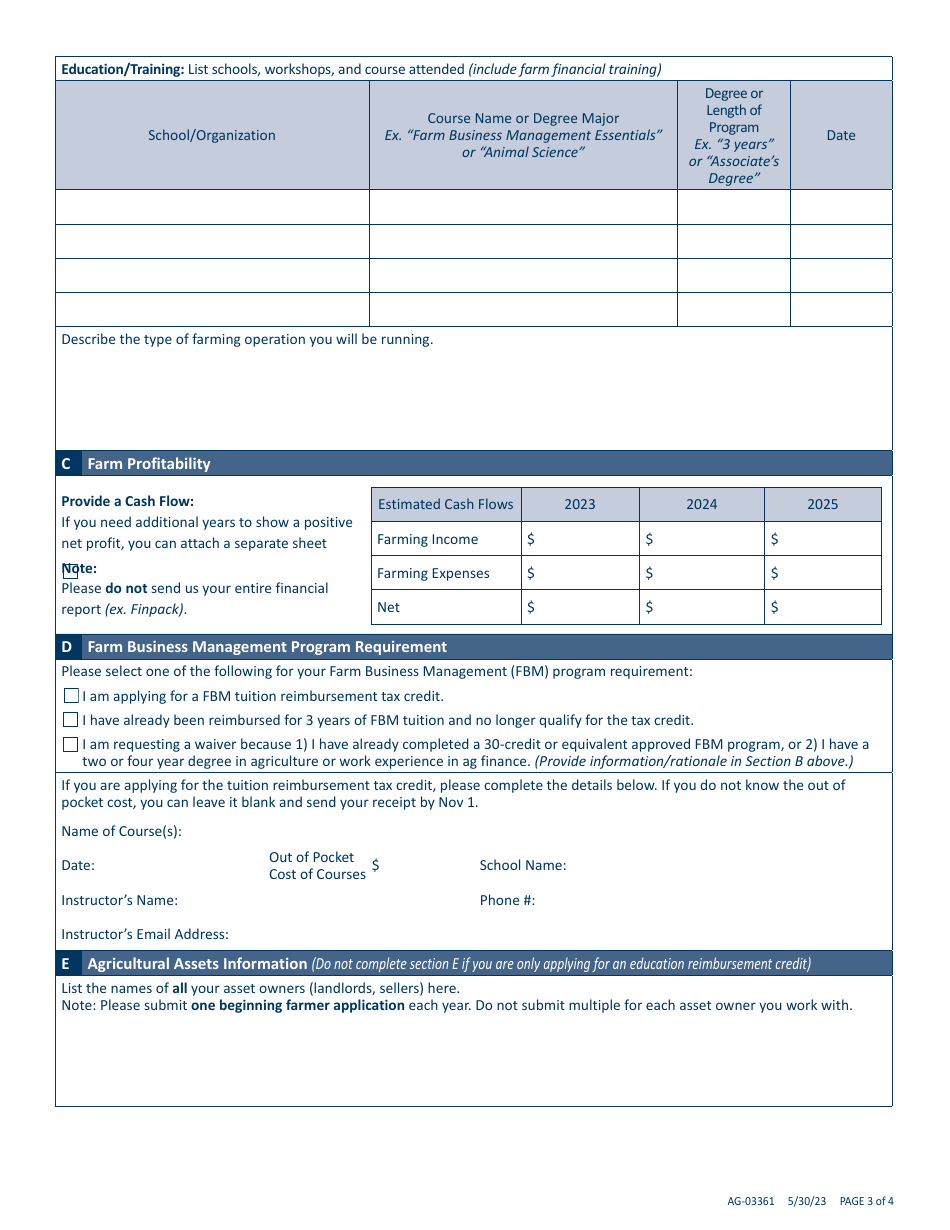 Form AG-03361 Minnesota Beginning Farmer Tax Credit Application - Minnesota, Page 3