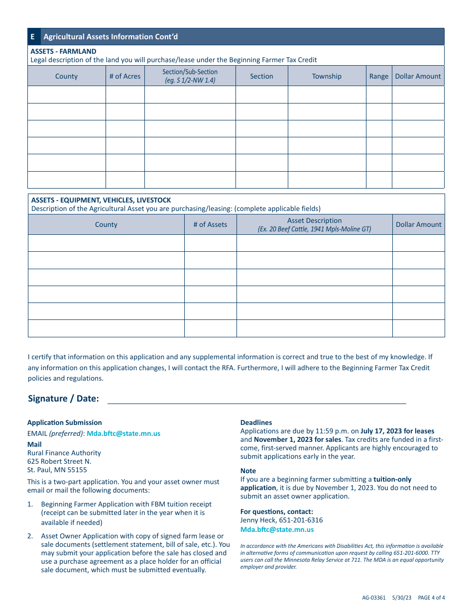 Form AG-03361 Minnesota Beginning Farmer Tax Credit Application - Minnesota, Page 4