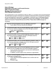Document preview: Mortgage Broker/Lender/Servicer Officer/Manager Questionnaire - Michigan