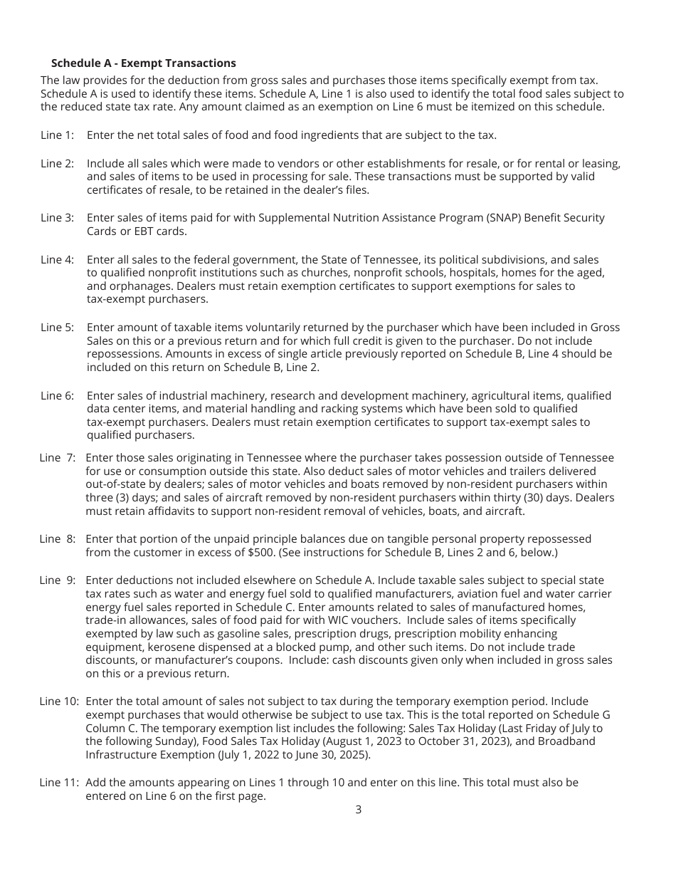 Instructions for Form SLS450, RV-R0012001 State and Local Sales and Use Tax Return - Tennessee, Page 3