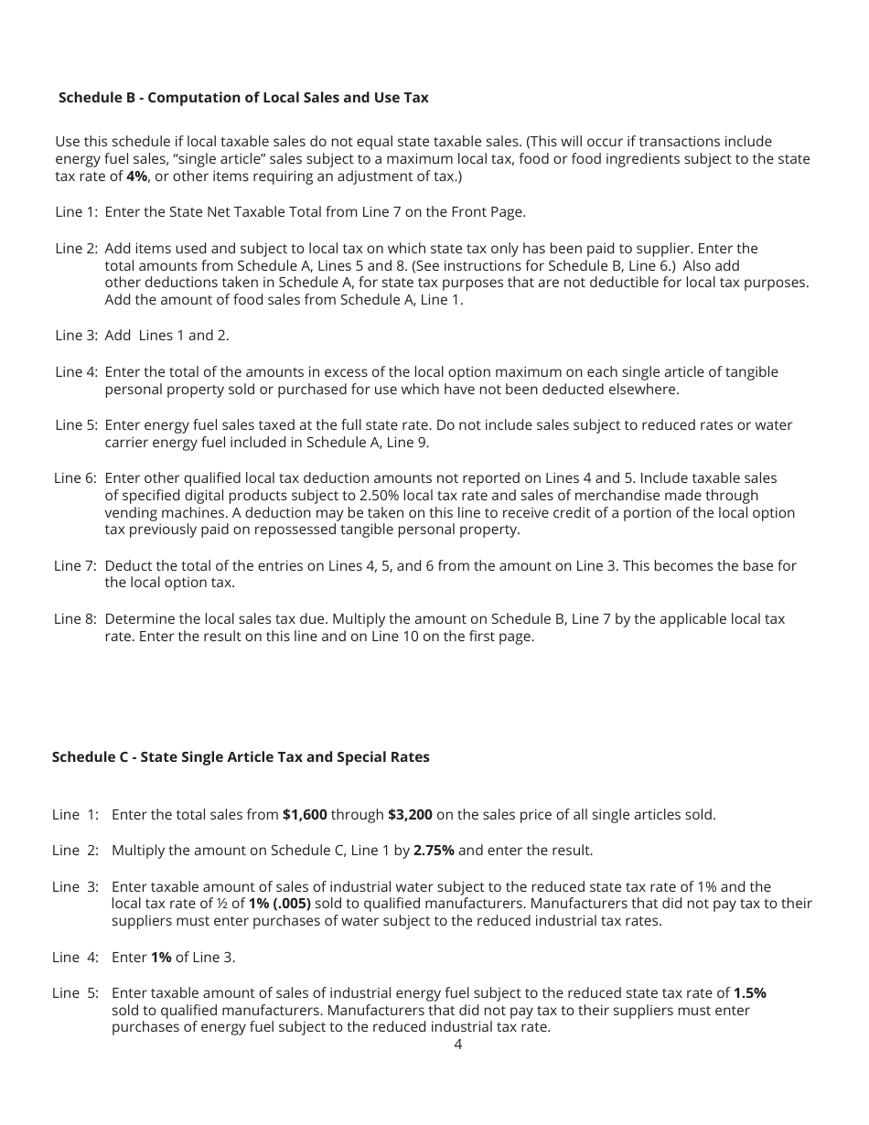 Instructions for Form SLS450, RV-R0012001 State and Local Sales and Use Tax Return - Tennessee, Page 4