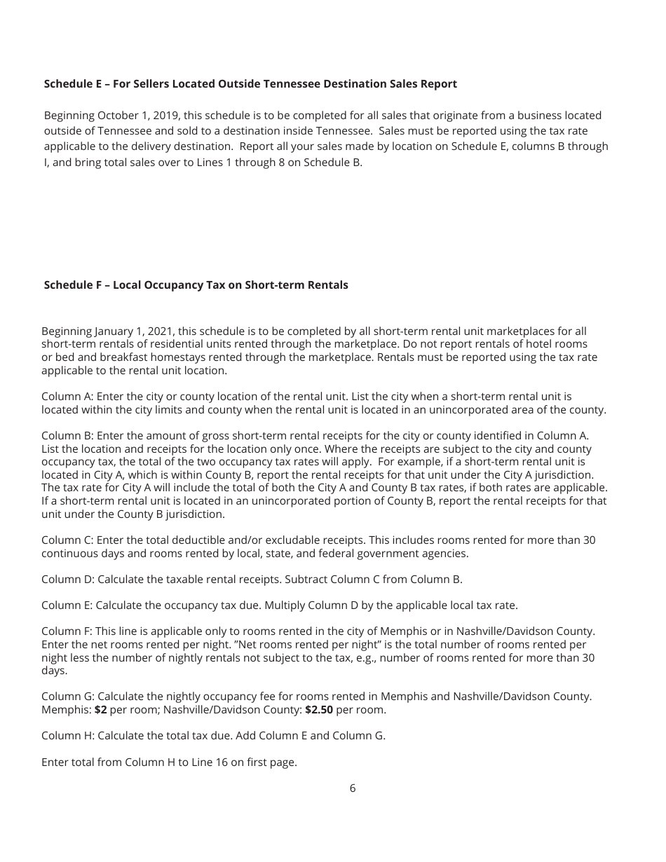 Instructions for Form SLS450, RV-R0012001 State and Local Sales and Use Tax Return - Tennessee, Page 6