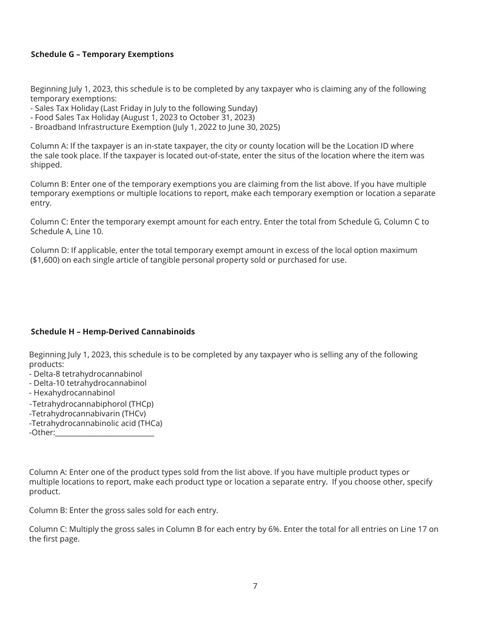 Instructions for Form SLS450, RV-R0012001 State and Local Sales and Use Tax Return - Tennessee, Page 7