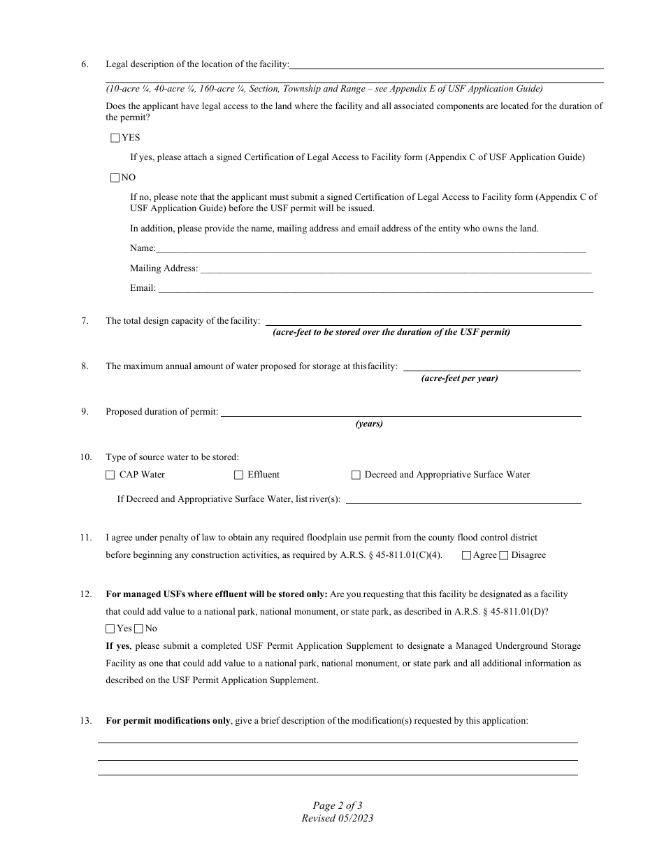 Application for Underground Storage Facility Permit - Arizona, Page 2