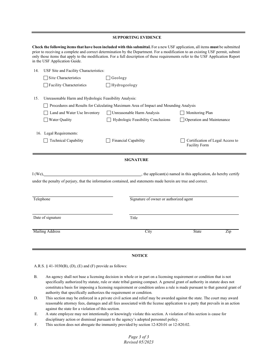 Application for Underground Storage Facility Permit - Arizona, Page 3