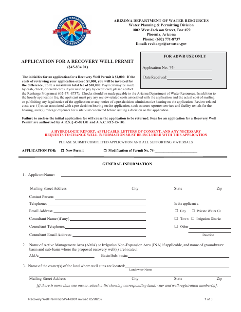 Application for a Recovery Well Permit - Arizona Download Pdf