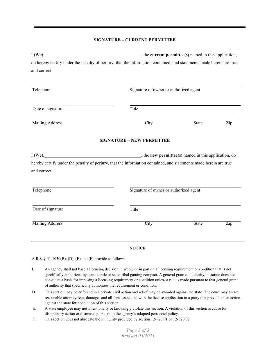 Permit Conveyance Application - Arizona, Page 3
