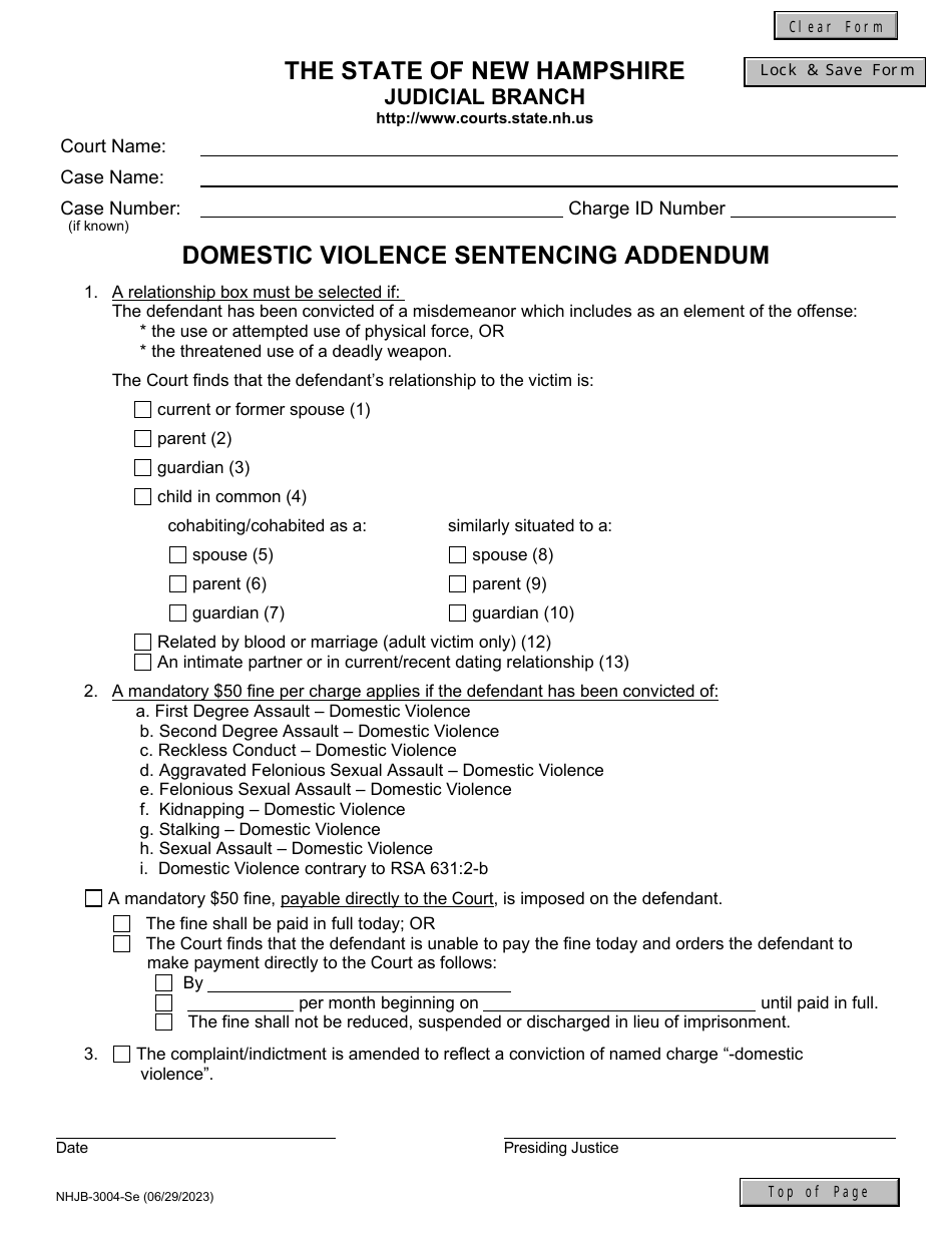 Form NHJB-3004-SE Domestic Violence Sentencing Addendum - New Hampshire, Page 1