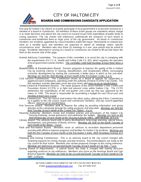 Boards and Commissions Candidate Application - Haltom City, Texas Download Pdf