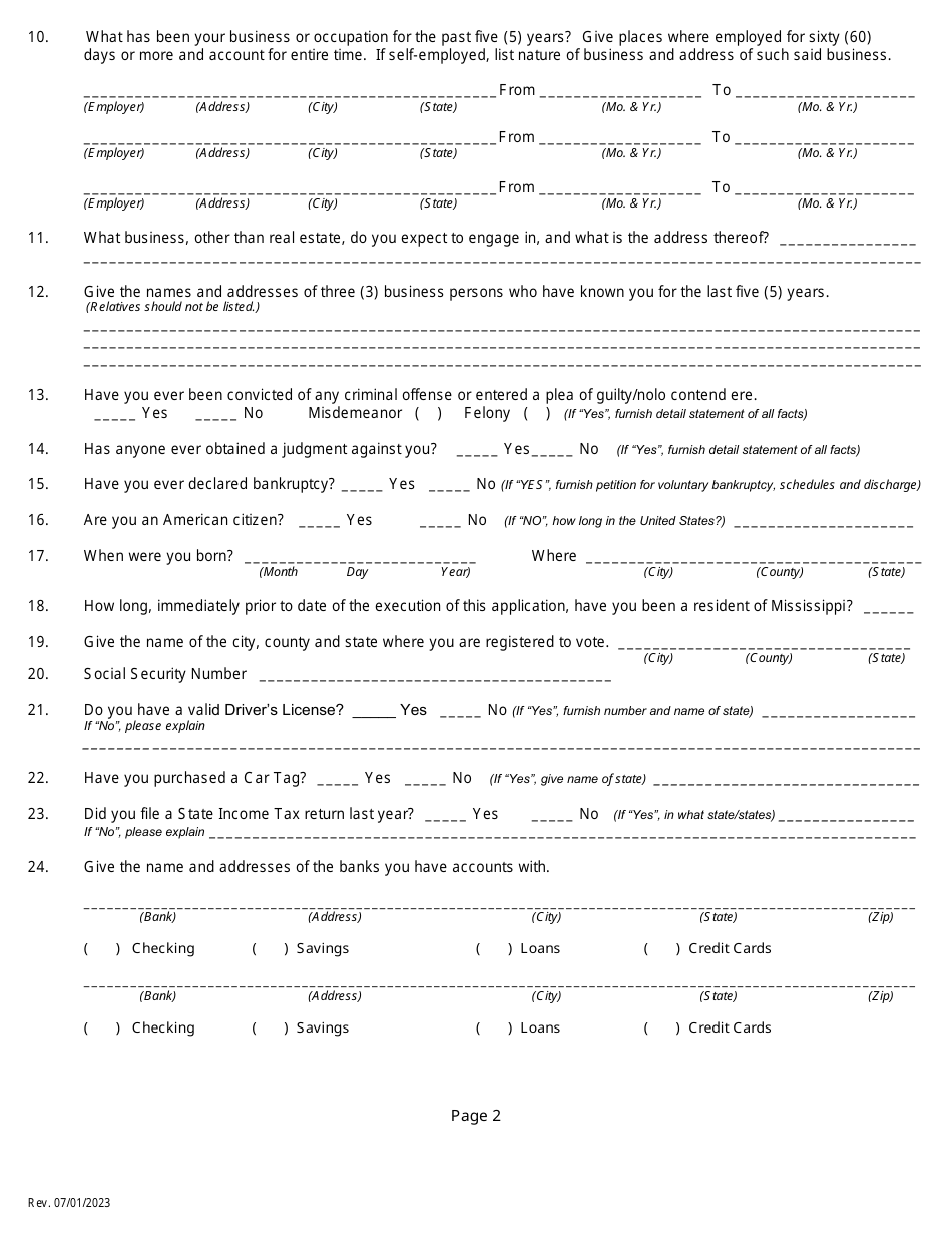 Application for a Non-resident or Reciprocal Salespersons License - Mississippi, Page 4