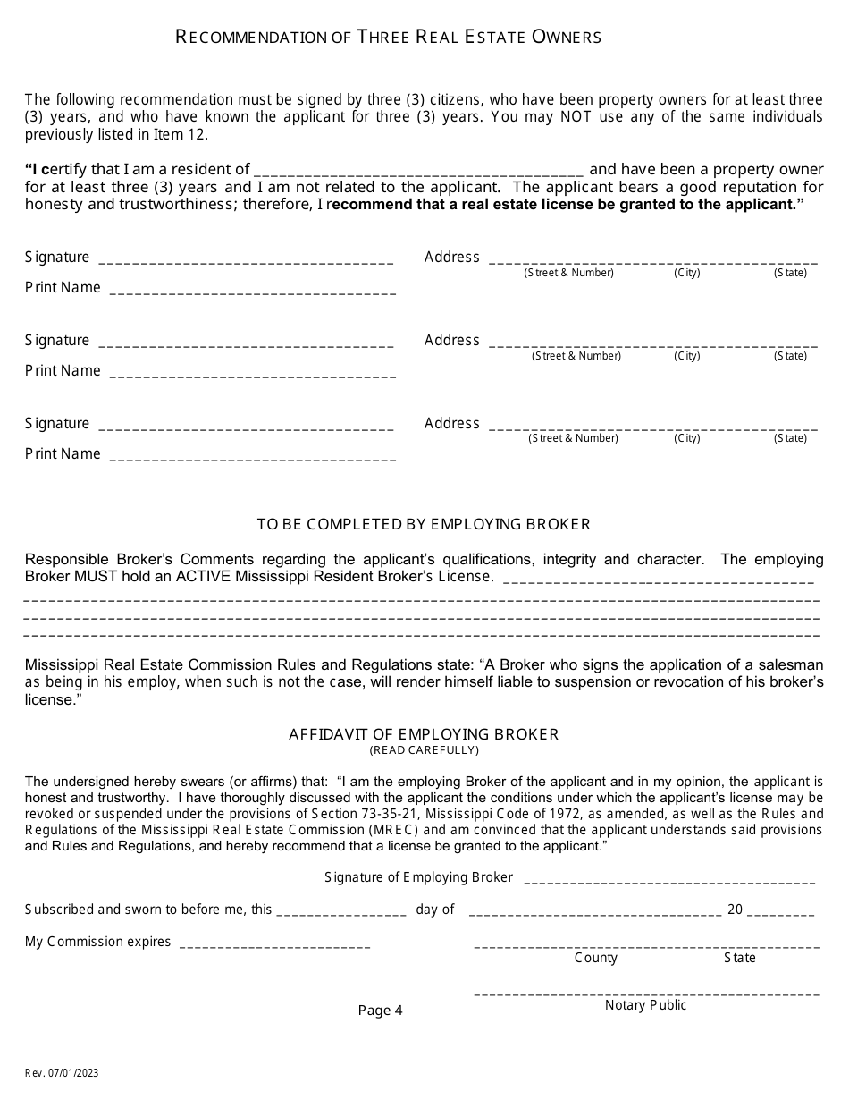Application for a Non-resident or Reciprocal Salespersons License - Mississippi, Page 6