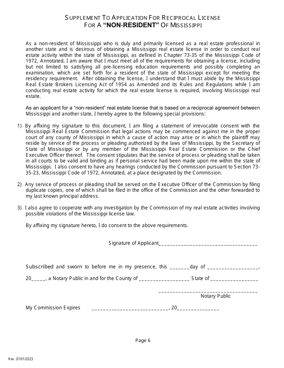 Application for a Non-resident or Reciprocal Salespersons License - Mississippi, Page 8