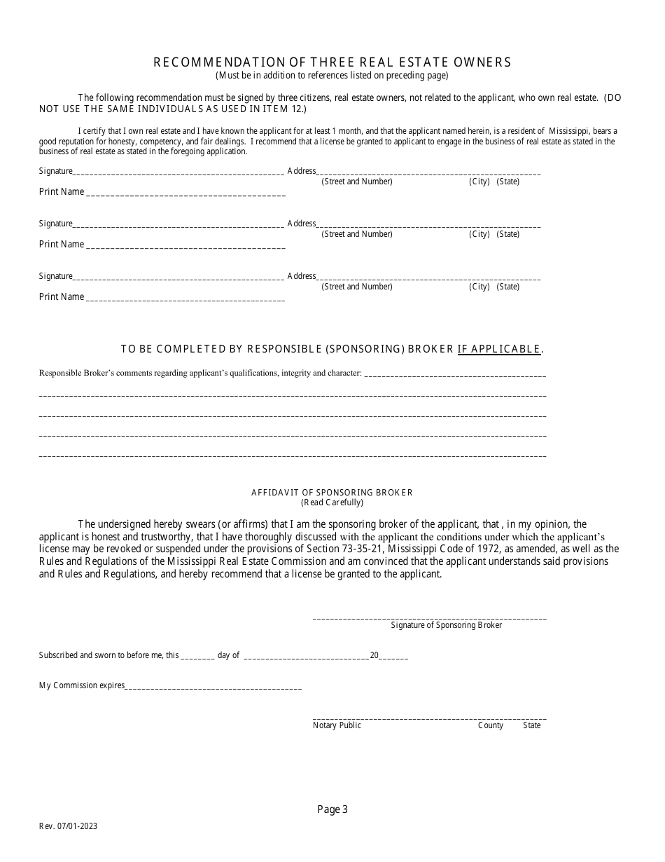 Application for Resident Salesperson License - Mississippi, Page 5