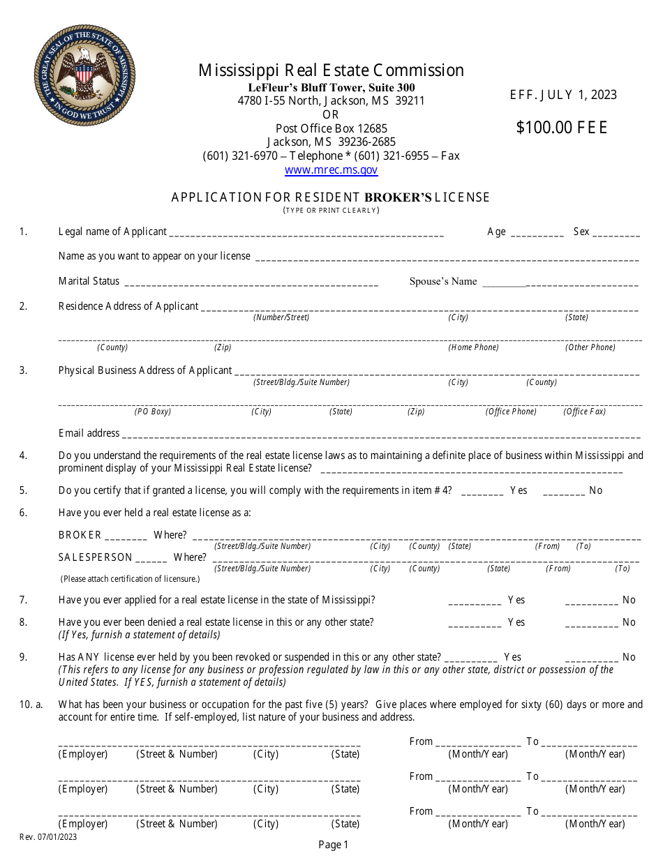 Application for Resident Brokers License - Mississippi, Page 3