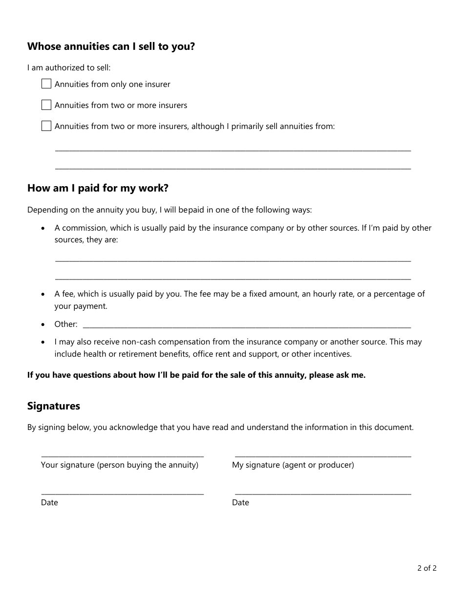 Form FIN194 Annuity Transaction Disclosure Form - Texas, Page 2