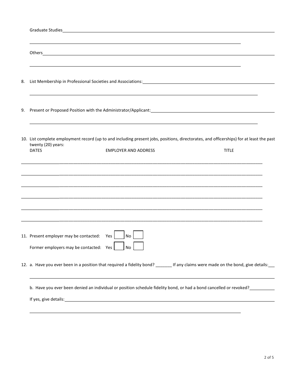 Form FIN484 Administrator Biographical Affidavit - Texas, Page 2