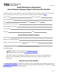 Form LHL716 Health Maintenance Organization Annual Network Adequacy Report and Access Plan Checklist - Texas