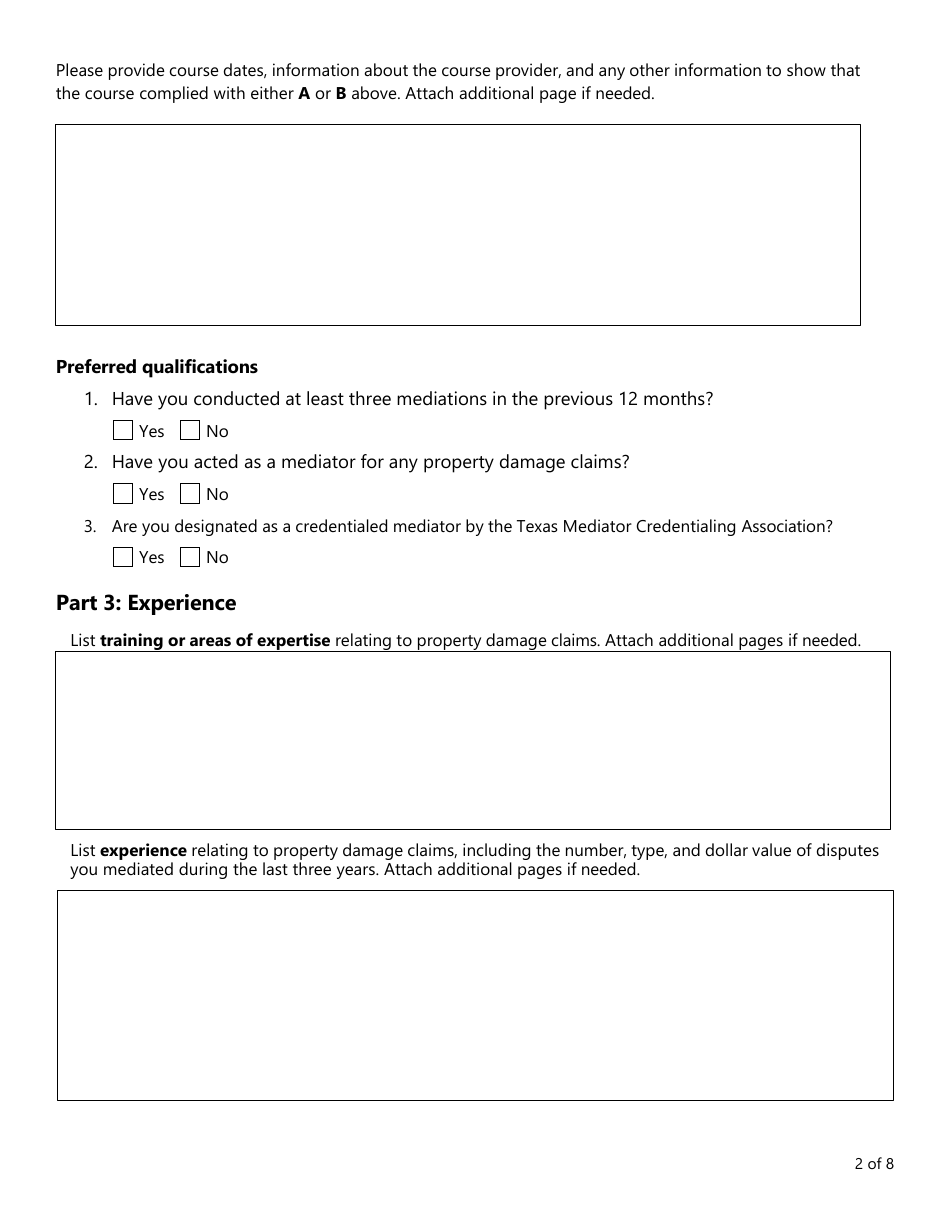 Form PC407 Mediator Roster Application - Texas, Page 2