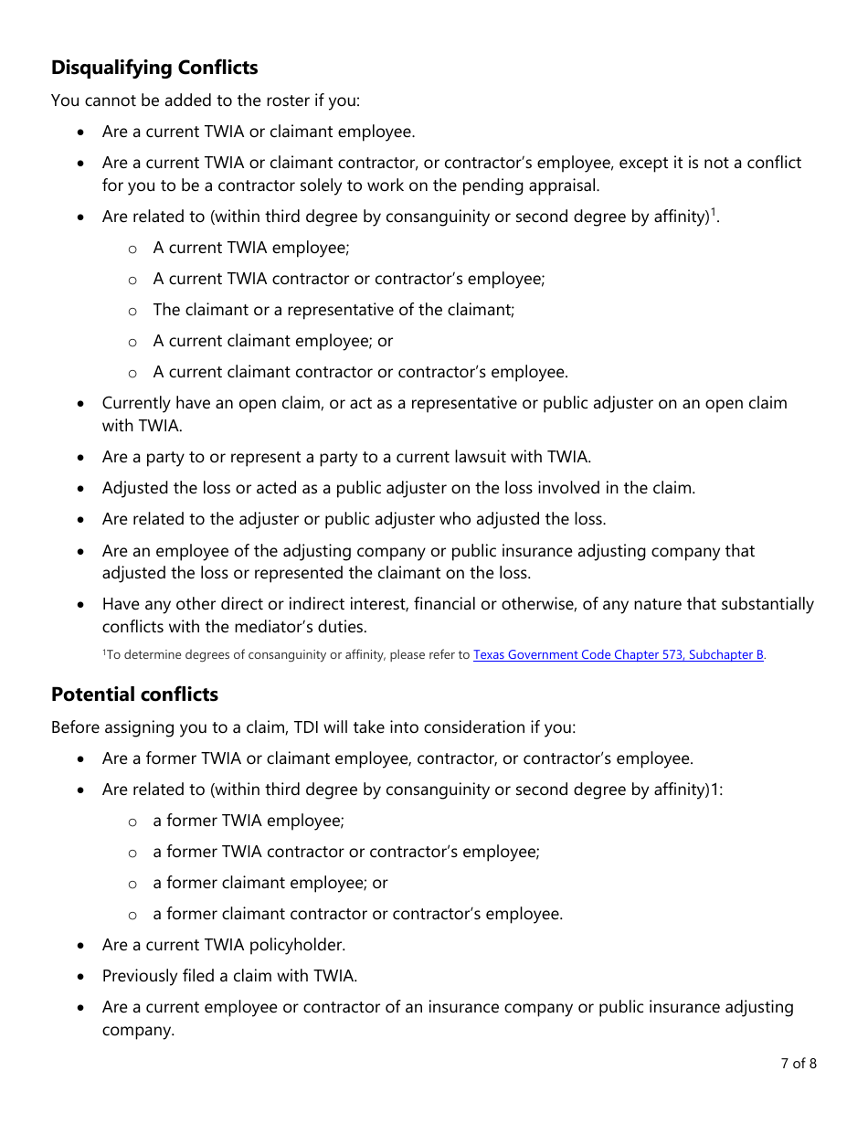Form PC407 Mediator Roster Application - Texas, Page 7