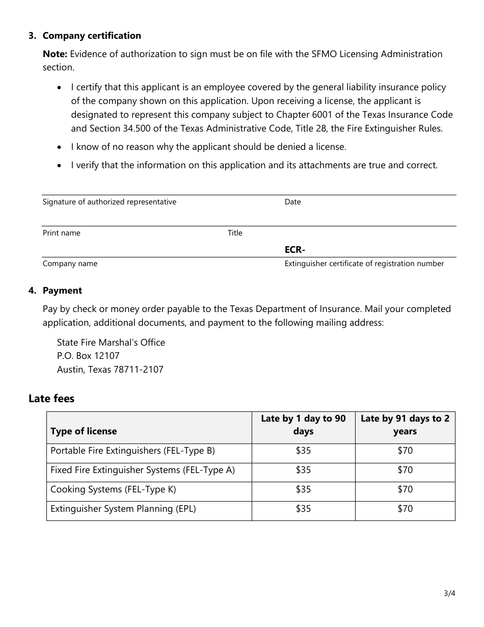 Form SF099 Individual License Renewal Application for All Types of Fire Extinguisher Licenses - Texas, Page 3