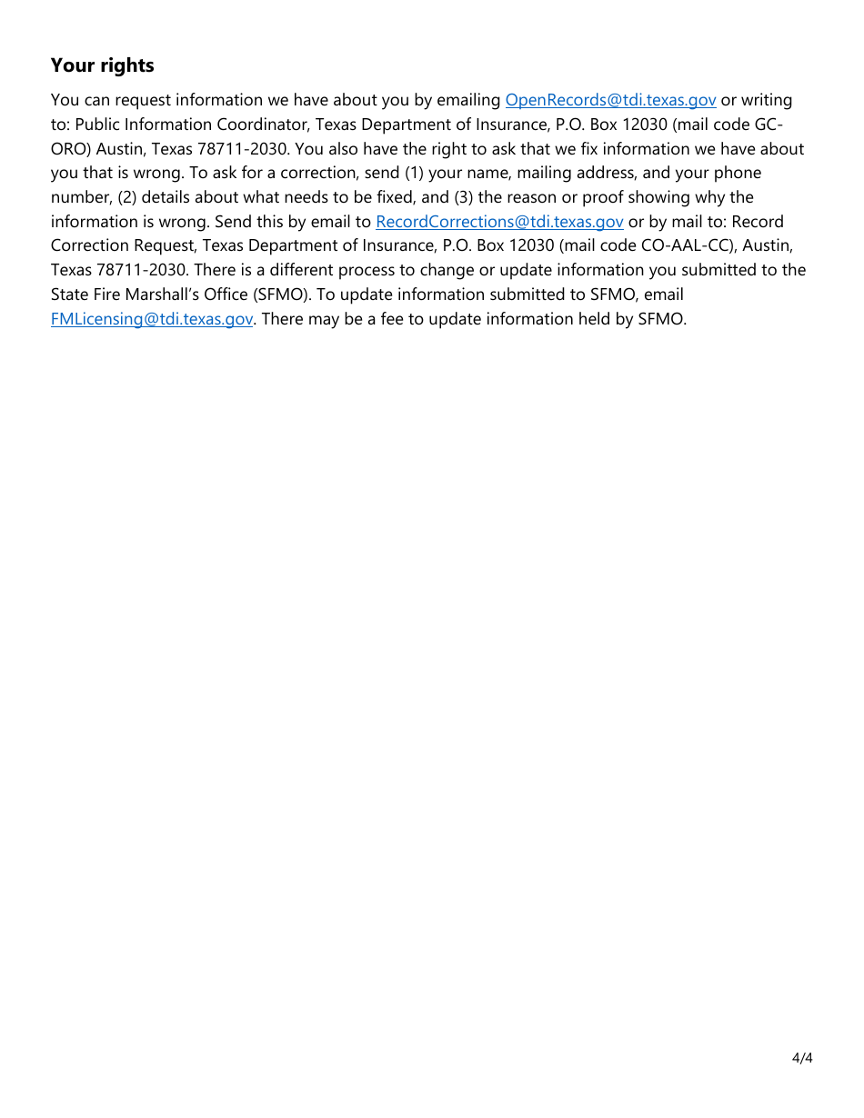 Form SF099 Individual License Renewal Application for All Types of Fire Extinguisher Licenses - Texas, Page 4