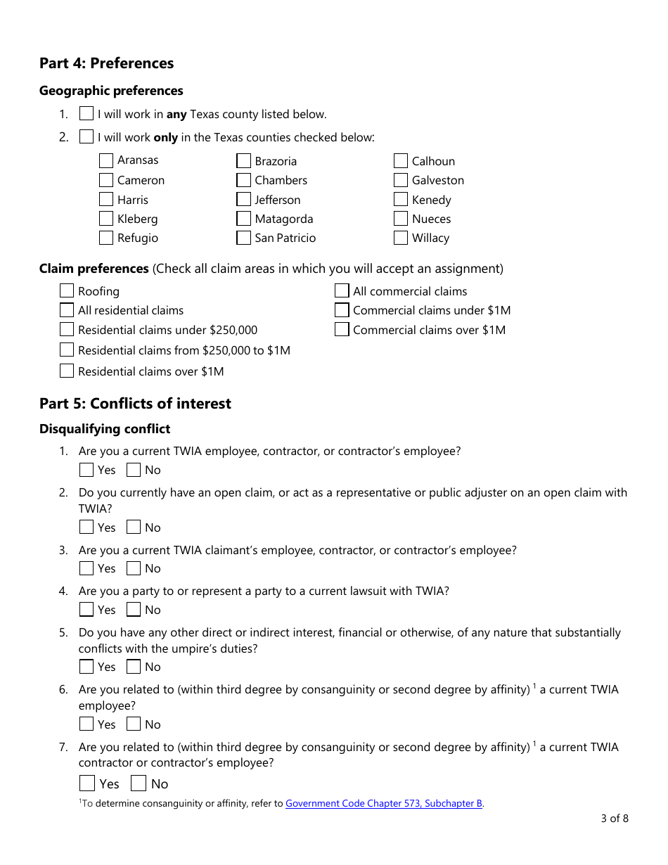Form PC406 Appraisal Umpire Roster Application - Texas, Page 3