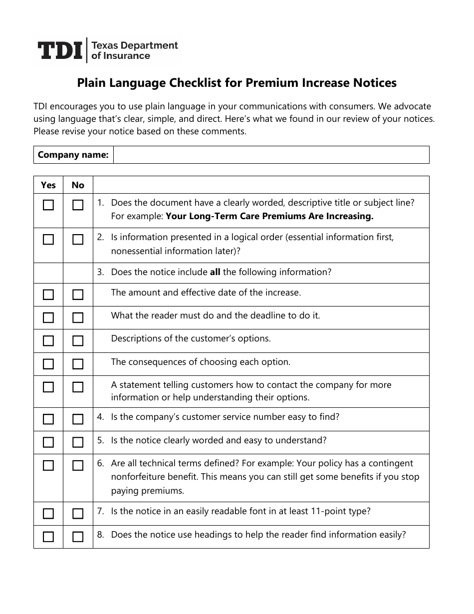 texas-plain-language-checklist-for-premium-increase-notices-fill-out