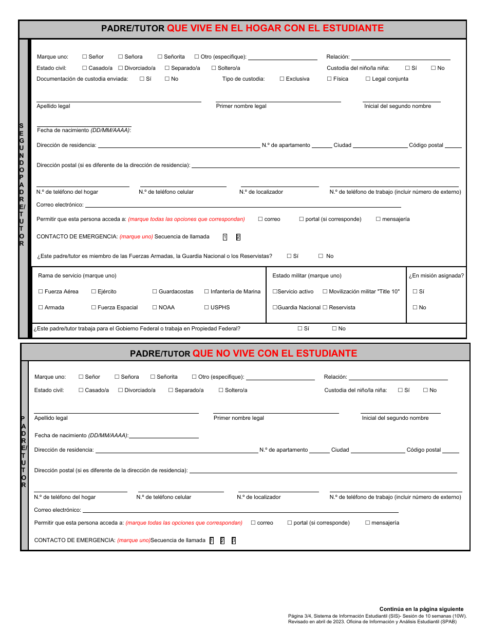Formulario SIS-10W Formulario De Inscripcion Estudianti - Hawaii (Spanish), Page 3