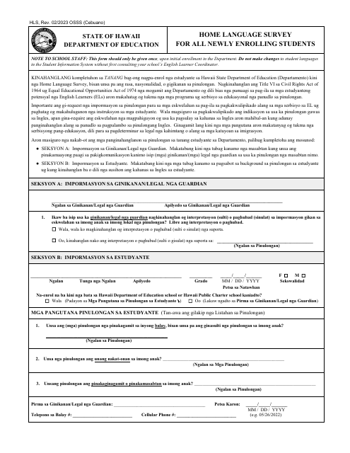 Home Language Survey for All Newly Enrolling Students - Hawaii (English / Cebuano) Download Pdf