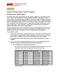 Document preview: Homeowner Application Form - Historic Preservation Grant Program - New York City