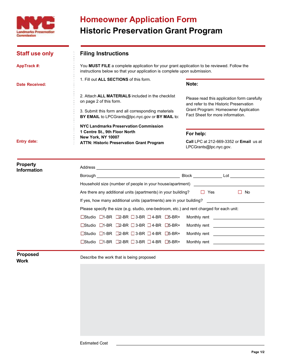 Homeowner Application Form - Historic Preservation Grant Program - New York City, Page 4