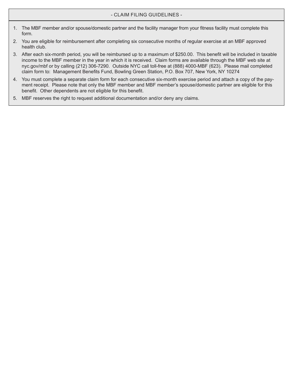 Management Benefits Fund (Mbf) Health and Fitness Reimbursement Program Claim Form - New York City, Page 2
