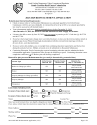 Document preview: Rec Reinstatement Application - South Carolina, 2025