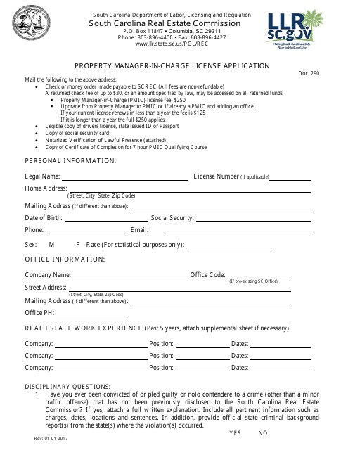 Form DOC.290  Printable Pdf