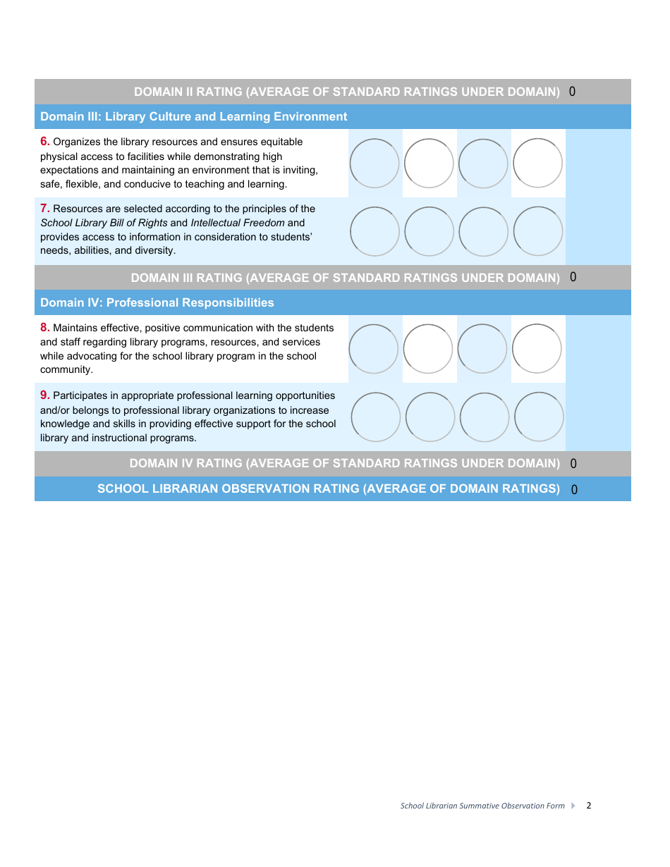 School Librarian Summative Observation Form - Mississippi, Page 2