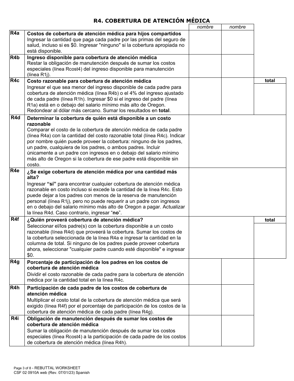 Formulario CFS02 0910A Planilla De Refutacion De Manutencion De Hijos - Oregon (Spanish), Page 3