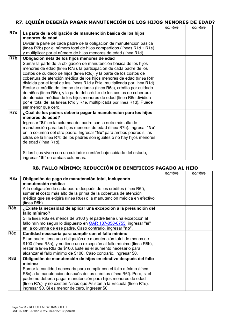 Formulario CFS02 0910A Planilla De Refutacion De Manutencion De Hijos - Oregon (Spanish), Page 5