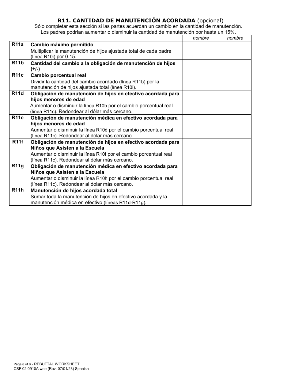 Formulario CFS02 0910A Planilla De Refutacion De Manutencion De Hijos - Oregon (Spanish), Page 8