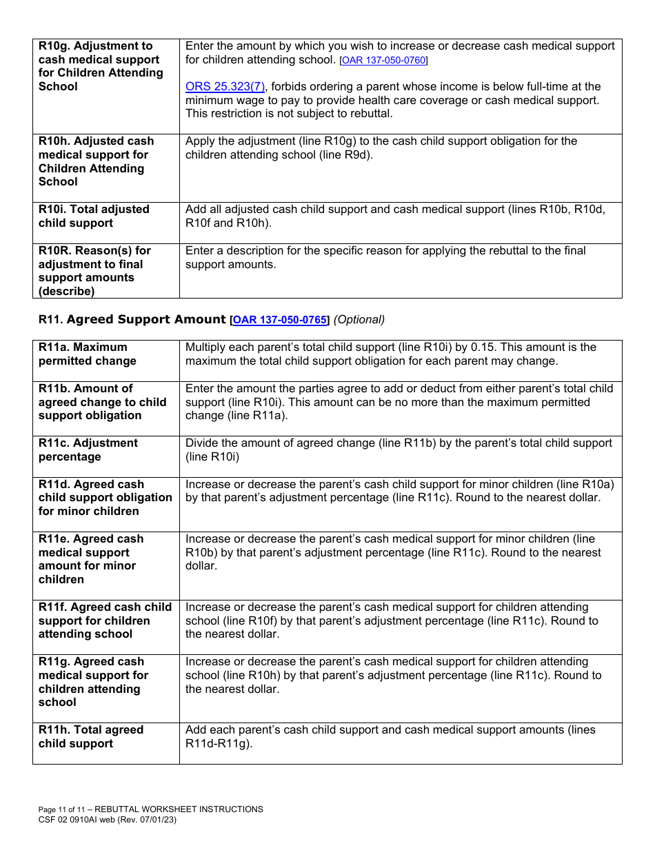 Instructions for Form CFS02 0910A Child Support Rebuttal Worksheet - Oregon, Page 11