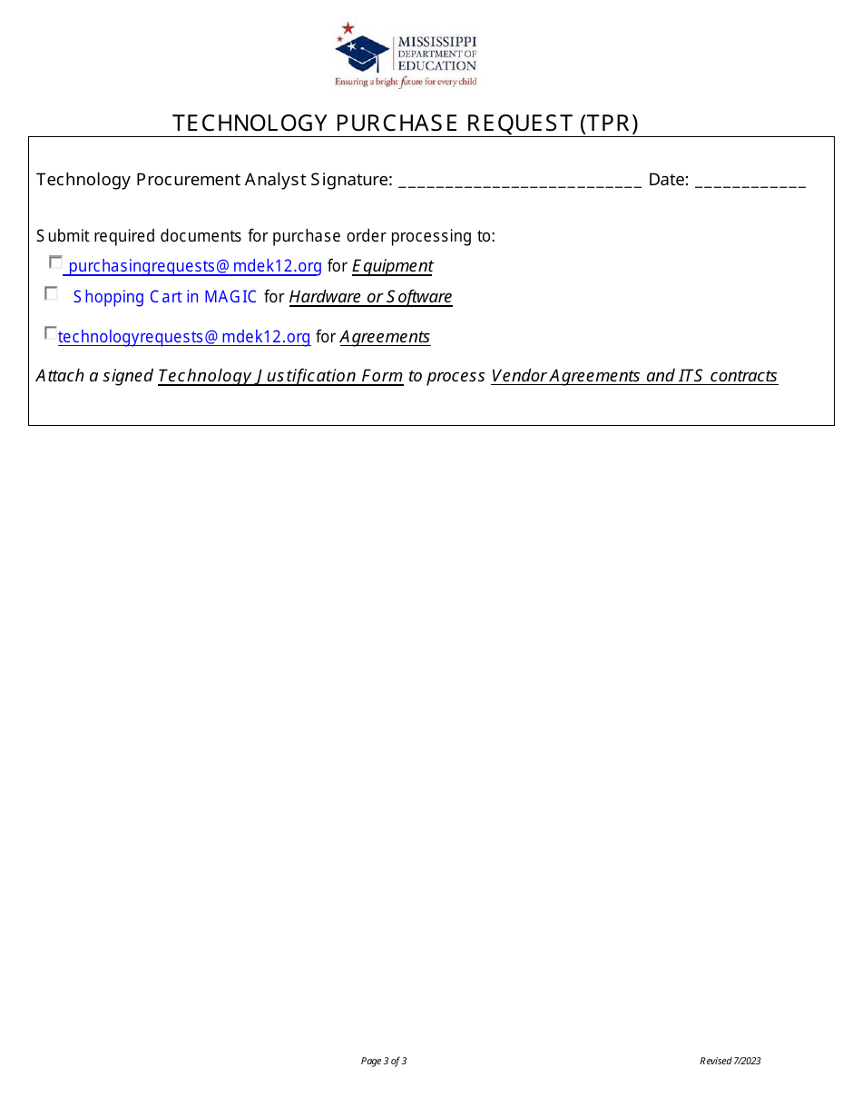 Technology Purchase Request (Tpr) - Mississippi, Page 3