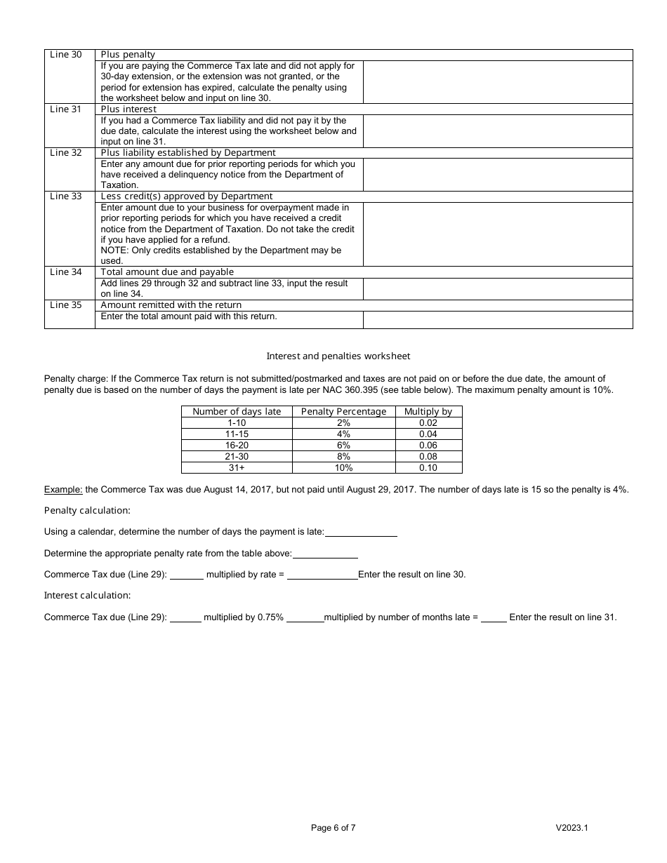 Instructions for Form EXC-F025 Nevada Commerce Tax Return - Nevada, Page 6