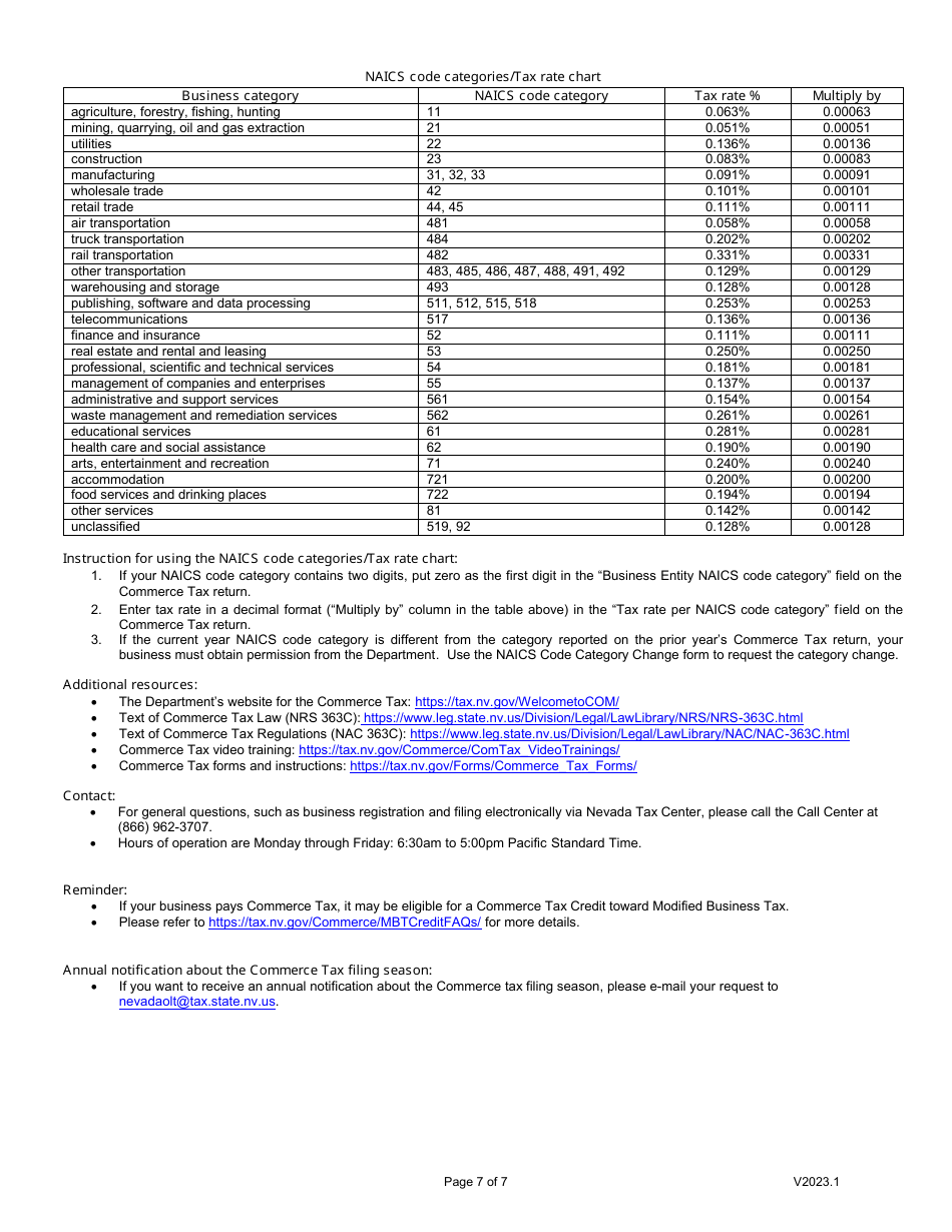 Instructions for Form EXC-F025 Nevada Commerce Tax Return - Nevada, Page 7