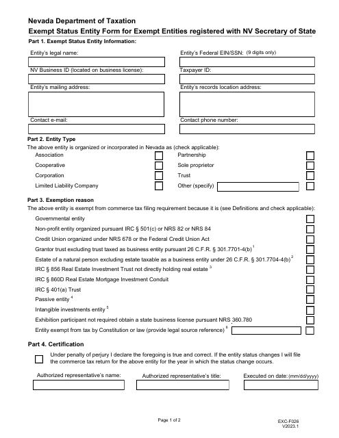 Form EXC-F026  Printable Pdf