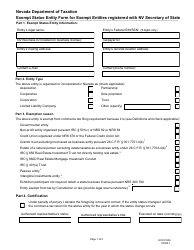 Form EXC-F026 Exempt Status Entity Form for Exempt Entities Registered With Nv Secretary of State - Nevada