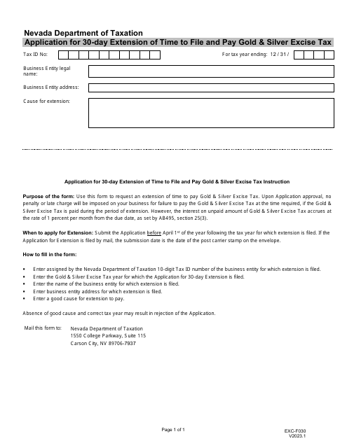 Form EXC-F030  Printable Pdf